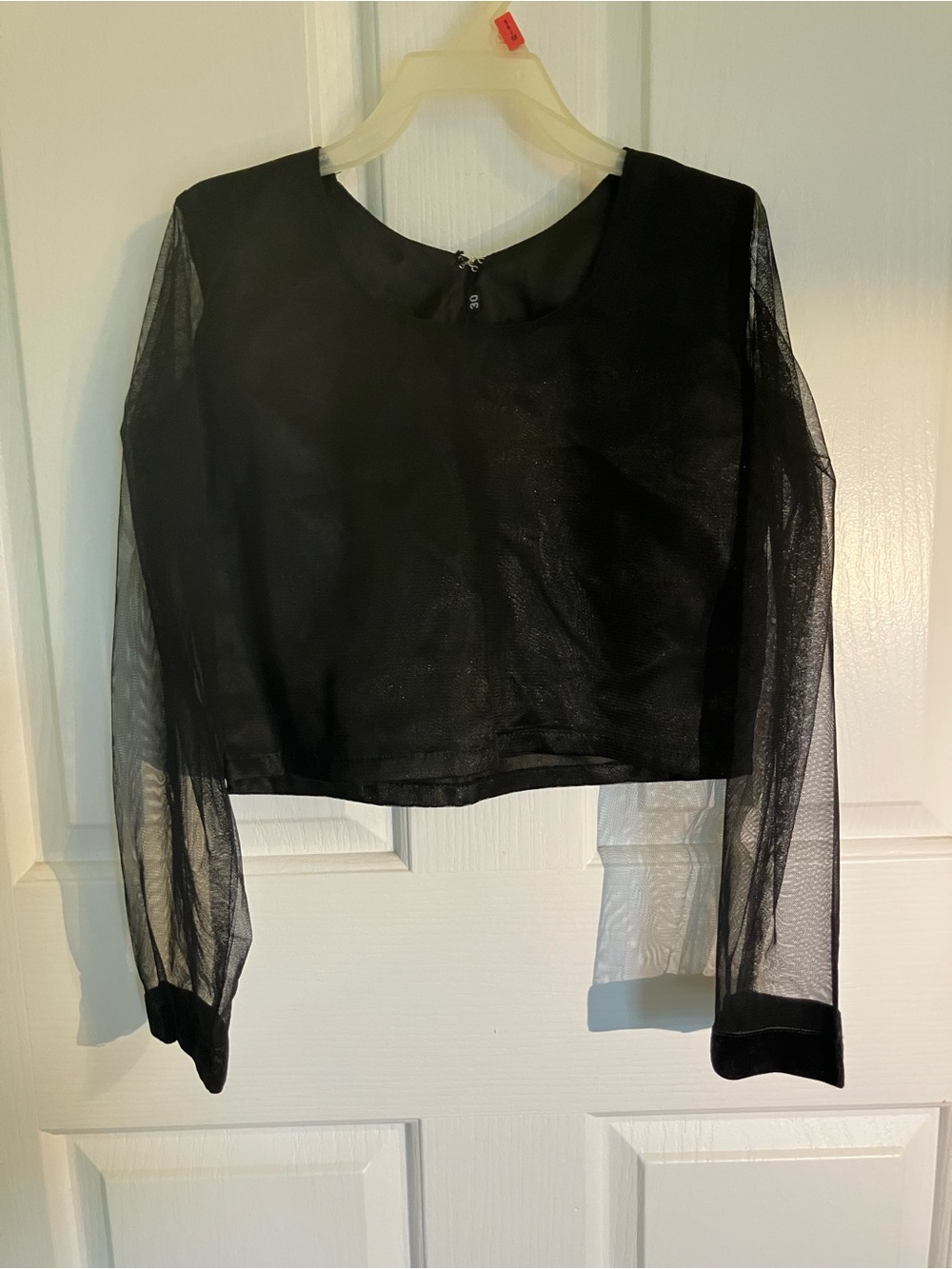 Girl’s Black Sheer Long-Sleeve Crop Top
